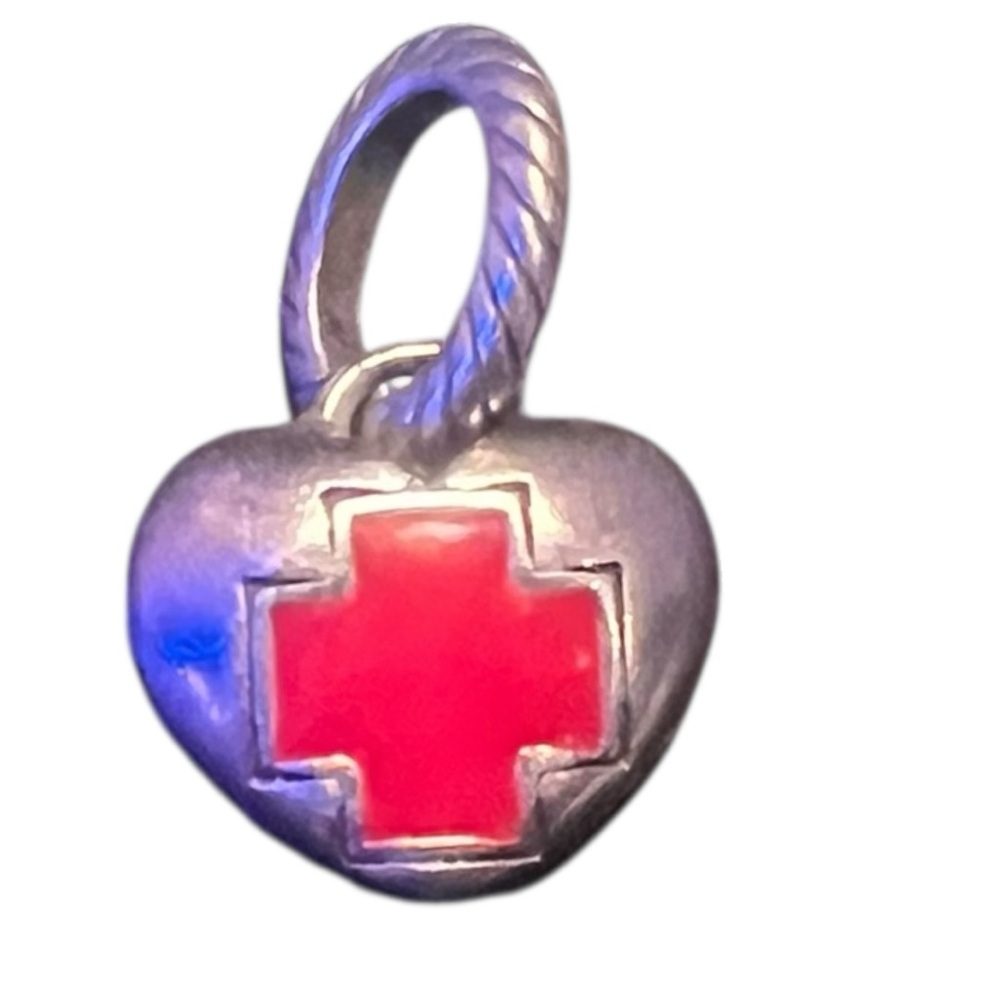 🩺 Brighton “Care” Heart Charm‎ Silver Tone Red Cross Enamel